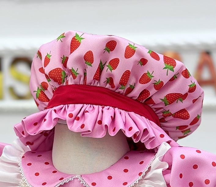 Cute toddler party dress with red bow and bonnet