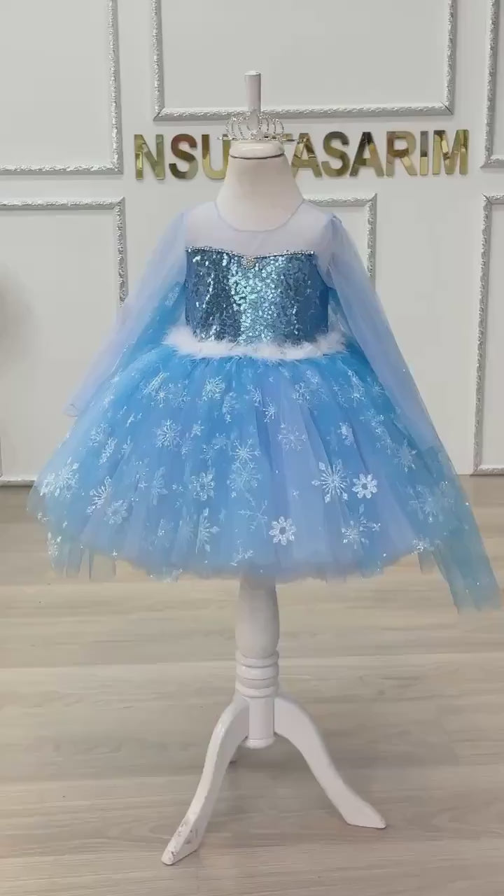 Princess Frozen dress Short Version, Elsa costume, Frozen elsa baby girl dress, Elsa flower girl dress. knee length elsa costume birthday.