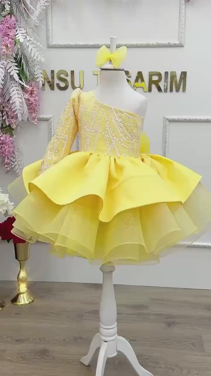 Birthday Dress for Baby Girl, One Shoulder First Birthday Dress, Tulle Fairy baby girl dress, Flower Girl Dress