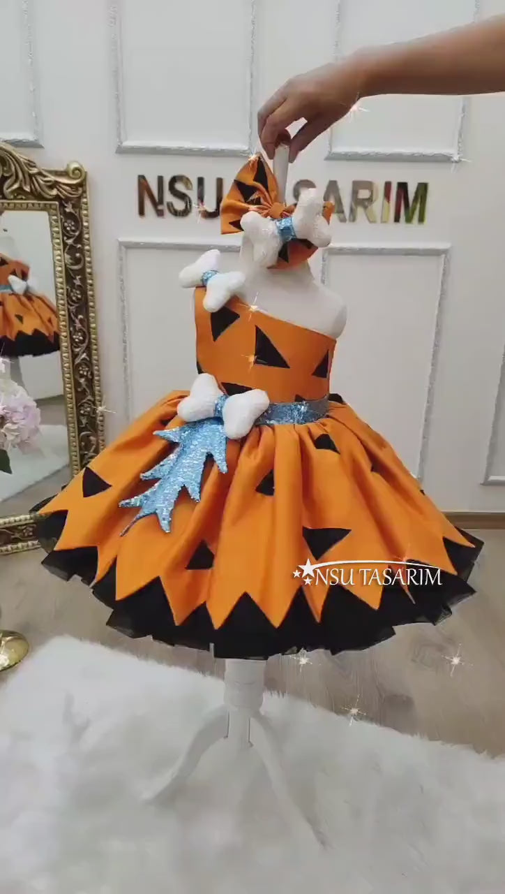 Pebble dress . Baby girl dress. Halloween dress. Pebble birthday dress. Pebbles halloween dress, Toddler halloween costume