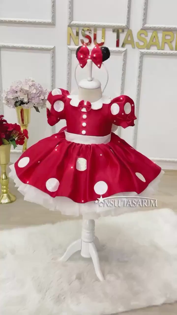 Red Minnie Mouse dress. Baby girl dress. Minnie mouse birthday dress. Sparkle and pearl minnie dress. For special occasion. Handmade!