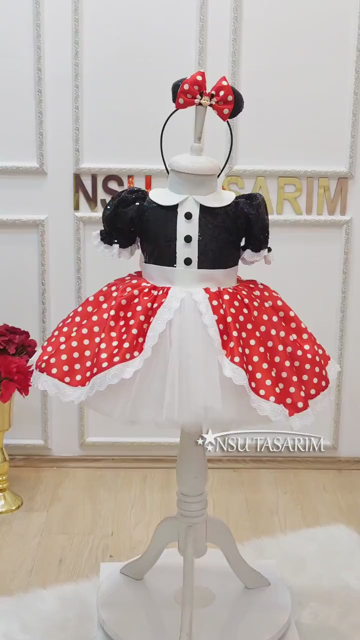 Red Minnie mouse dress. Sparkle black Red minnie mouse dress. Baby girl dress. Minnie mause costume. Birthday dress. 1st Birthday dress.