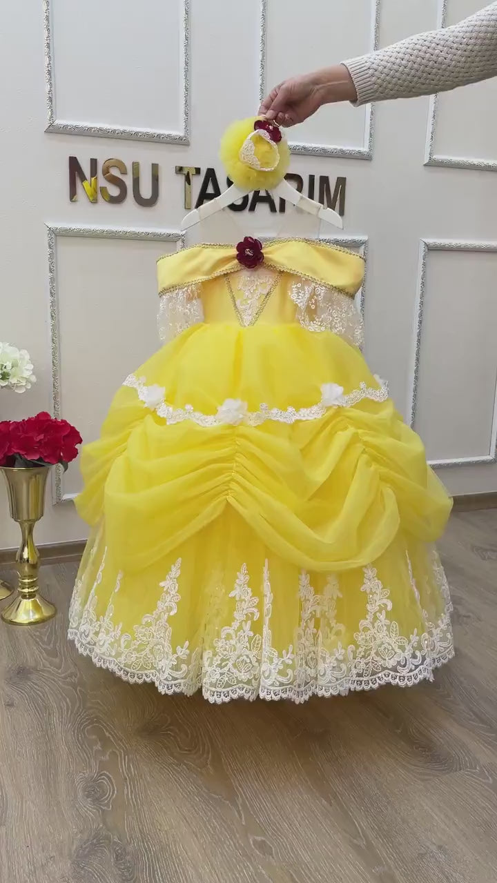 Belle dress. Baby Girl Belle costume. For special occasion,Beauty and the beast,  princess belle gown dress. couture gown.