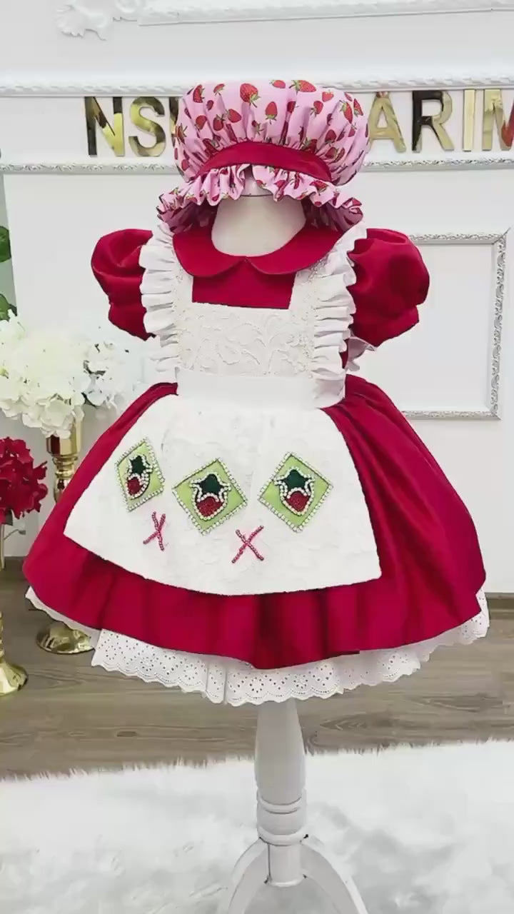 Strawberry Dress Red for Baby Girls – Cute Toddler Strawberry Costume with Bonnet for Berry First Birthday Party