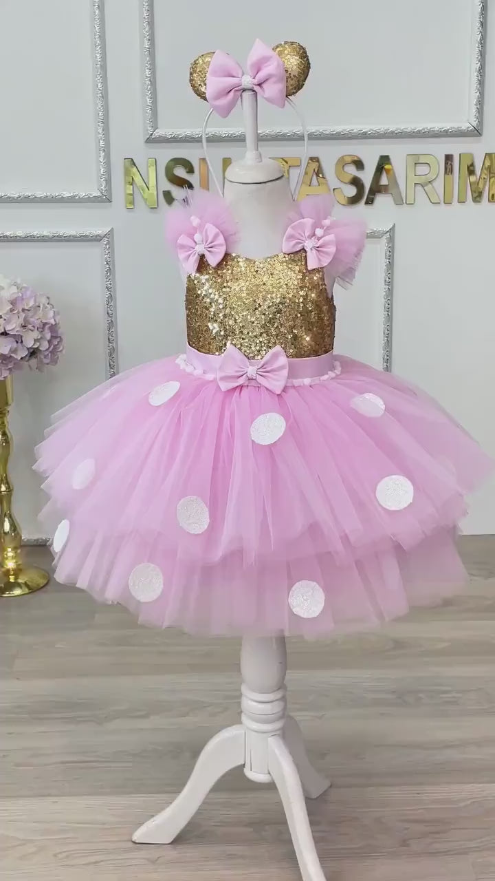 Pink Minnie Mouse dress. Baby girl dress. Minnie mouse birthday dress. Minnie mouse costume. For special occasion. Handmade!