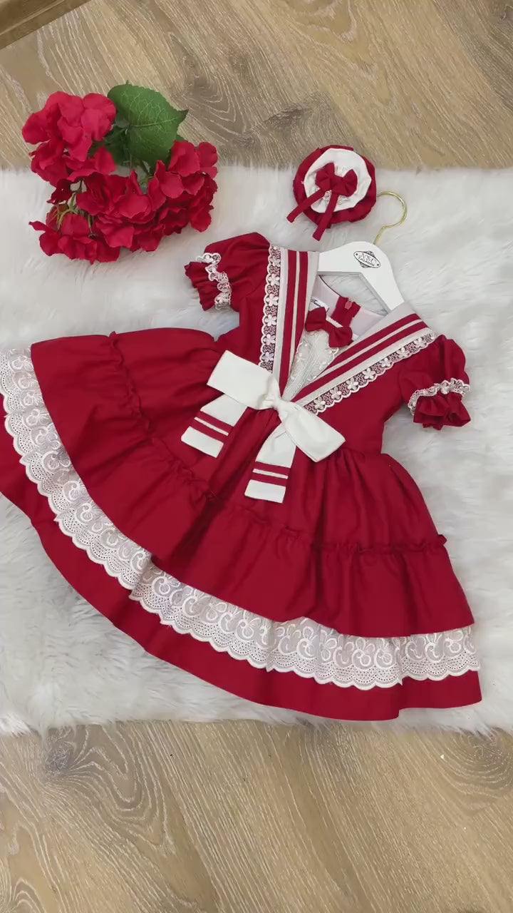 Vintage kids dress. Red vintage dress.  Baby girl dress. Birthday dress. 1st Birthday dress.
