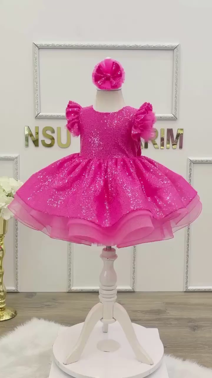Neon fuchsia Baby girl dress. Girl party dress. Sparkle neon fuchsia . For special occasion, barbie theme dress.