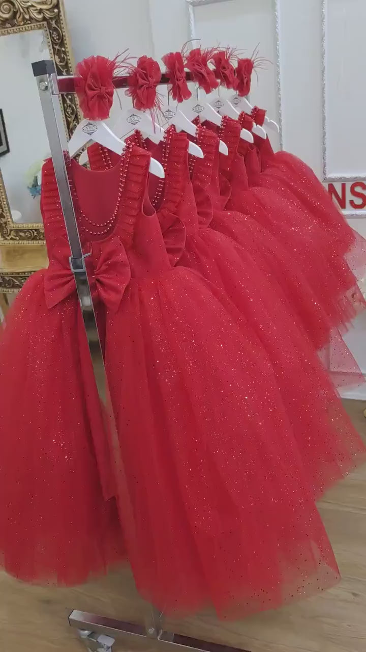 Red baby Girl dress. Sparkle red dress. Red Birthday dress. Red gown Party dress. for special occasion. Handmade!