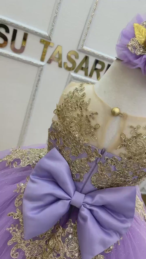 1st birthday dress baby girl. Lavender and gold baby girl dress Party dress. For special occasion. Handmade!