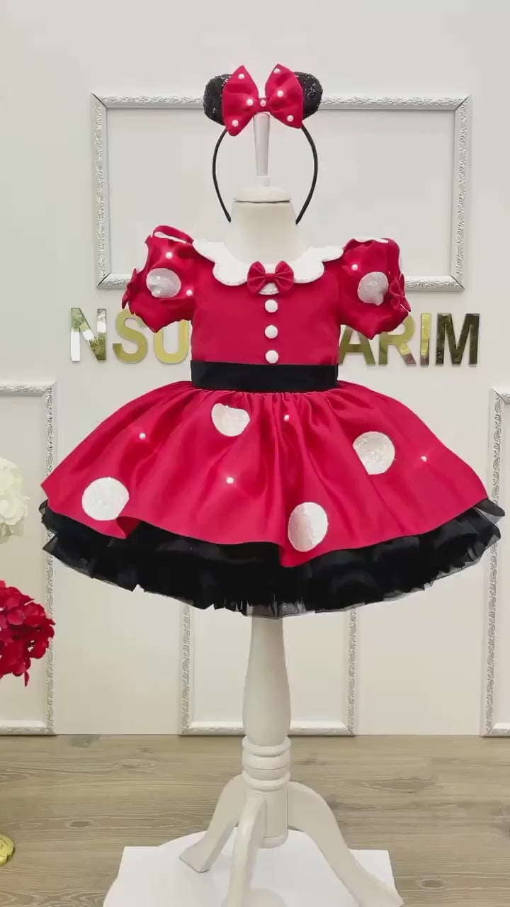 Red Minnie Mouse dress. Baby girl dress. Minnie mouse birthday dress. Sparkle and pearl minnie dress. For special occasion. Handmade!