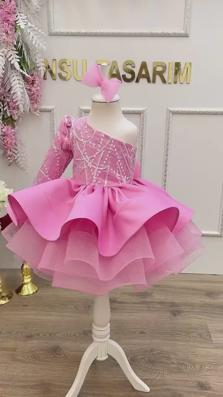 Baby girl dress. Hot pink and silver. Sparkle dress. Party dress. Baby girl Hot pink dress. For special occasion.