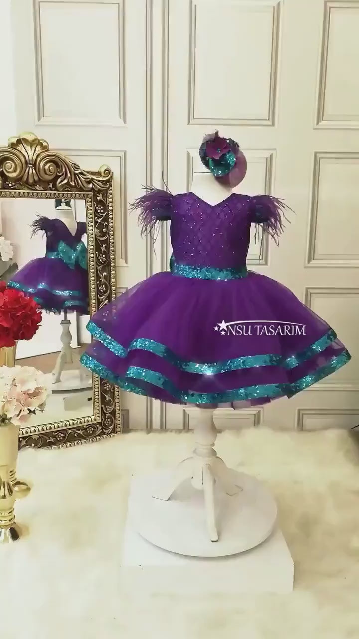 Purple mermaid baby girl dress . Ariel Birthday Dress. For special occasion. Handmade!