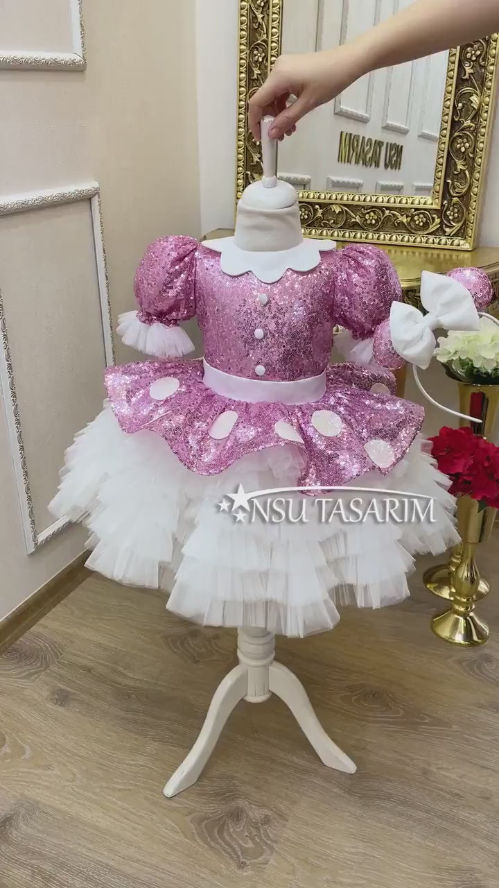 Minnie Mouse Pink dress. Sparkle minnie mouse dress. Minnie mouse birthday dress. Baby girl dress. For special occasion. Handmade!