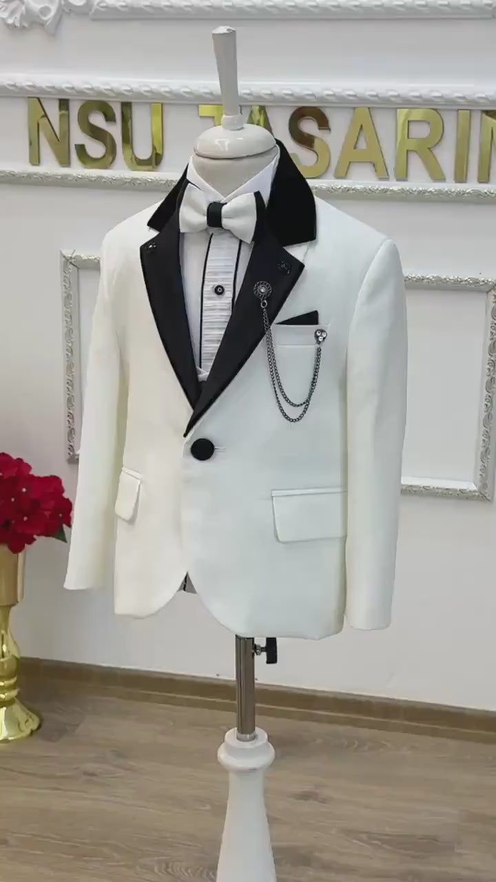 Baby Toddler Tuxedo Set for Boys | White & Black Formal Suit with Bow Tie Accessories | Wedding, Birthday Special Events Outfit