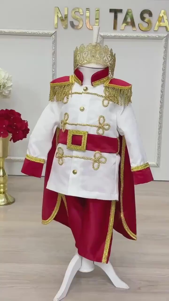 Prince Costume, Prince Charming Costume,Prince Suit, Red Prince Party Suit, King Theme Baby Clothes