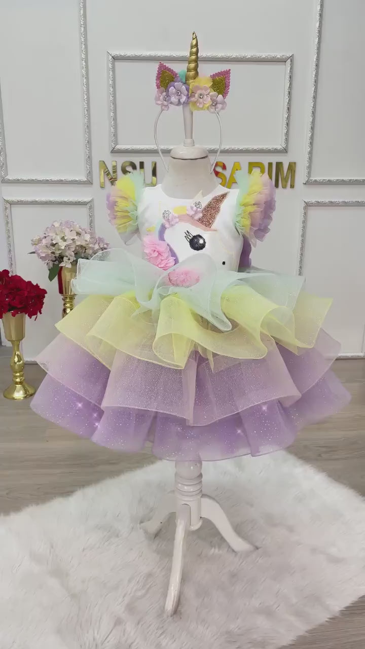 Unicorn birthday dress. Applique top. 3d flowers. Sparkle tulle. baby girl dress. For special occasion. Handmade!