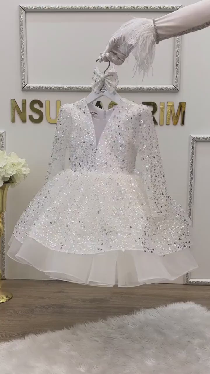 White Sparkly Dress, Princess Dress For Girl, Princess Dress Toddler, Birthday dress, Flower Girl Dress